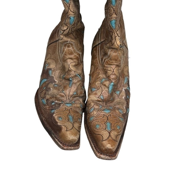 Vintage Corral Crater Turquoise Inlay studded laser cut western womens boot Sz 8 - Picture 4 of 9